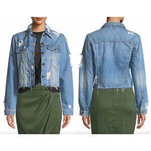 $325 Veronica Beard Blue Distressed Denim Cropped Jacket size XS